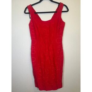 Donna Ricco Red Beaded Soutache Cocktail Dress 2P Red Vintage Sleeveless Lined